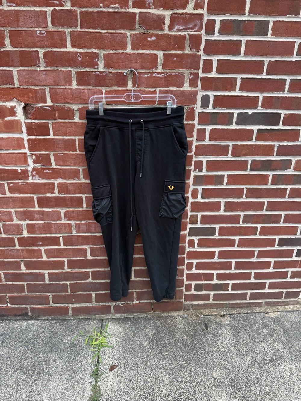 True Religion Black Cargo Sweatpants with Logo Detail